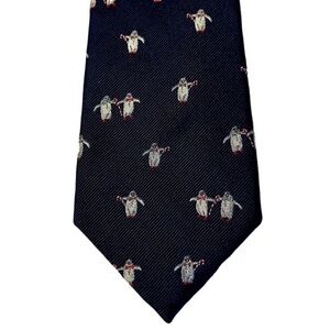 CLUB ROOM navy blue silk twill tie with penguins 🐧 holding candy canes